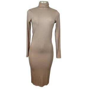 Enza Costa Womens Nude Ribbed Long-Sleeve Turtleneck Midi Dress Size S